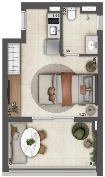 Planta 34m² — TOM Paraíso
